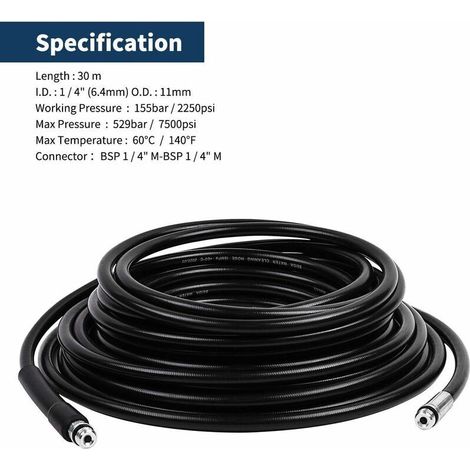 Kit tuyau déboucheur flexible 15 m avec adaptateur – Pour Kärcher K2 à K7 – Haute pression, débouche éviers et gouttières