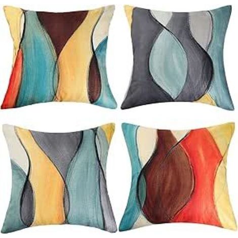 Ahlsen Kissenbezüge aus Baumwollleinen, 45 x 45, bunte abstrakte Kunst-Kissenbezüge, dekorative Kissen für Sofa, Wohnzimmer, Schlafzimmer, Zuhause, dekorative Kissen, 4er-Set