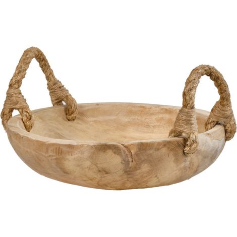 Grand bol 38 cm en bois de teck avec anses en corde de jute - ALAMO 02 (1/5)