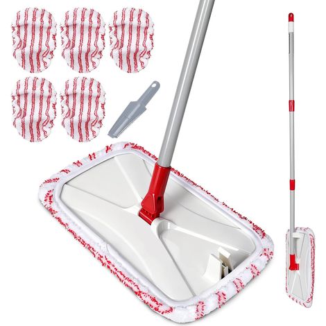 Balai Serpillère, Grande Balai Plat avec 5 Tampons en Microfibres, Balai Nettoyage Sol pour Maison, Stratifié, Carrelage, Parquet, 1 Brosse (1/5)