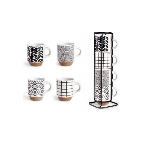 SET 4 MUGS MARKEN 130 ML + SOPORTE - IBILI
