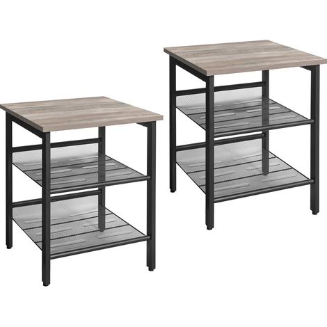 Tables d’appoint, Lot de 2, Tables de Chevet, Style Industriel, avec étagères grillagées réglable, pour Salon, Chambre, Couloir, Bureau, Stable, Grège et Noir LET024B02 (1/5)