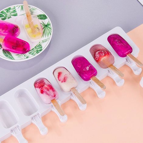 Eisform aus lebensmittelechtem Silikon mit 4 oder 8 Mulden – für selbstgemachte Eis am Stiel und Cake Pops – mit 50 Holzstielen (1/5)