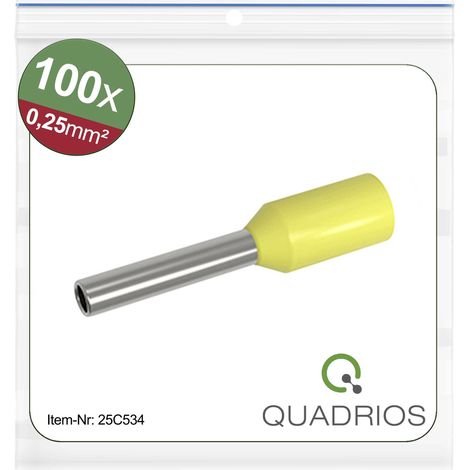 Quadrios 25C534 Embout simple d'extrémité de câble 0.25 mm² partiellement isolé jaune 100 pc(s)