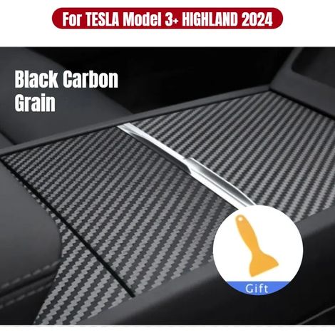 (Grain carbone noir) Compatible avec Tesla Model 3+ Highland 2024 : autocollant pour panneau de console centrale, film suédé, accessoires pour la commande centrale. (1/5)