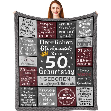 Coperta Plaid 50° Compleanno Regalo Unico Morbida 150 x 130 cm (1/5)