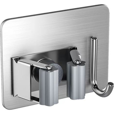 Paquete de 4 soportes multifuncionales para trapeador, caja de almacenamiento para trapeador, pegatinas, baño, impermeable, plateado (1/5)