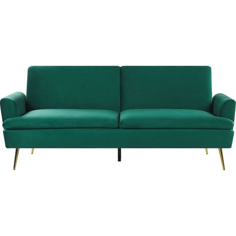 Divano Letto Velluto Verde Scuro 3 Posti Click Clack Gambe Metallo Dorato Vettre