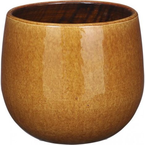 Pot de fleurs/plante - céramique - jaune ocre brillant/tacheté - D16/H14 cm (1/4)