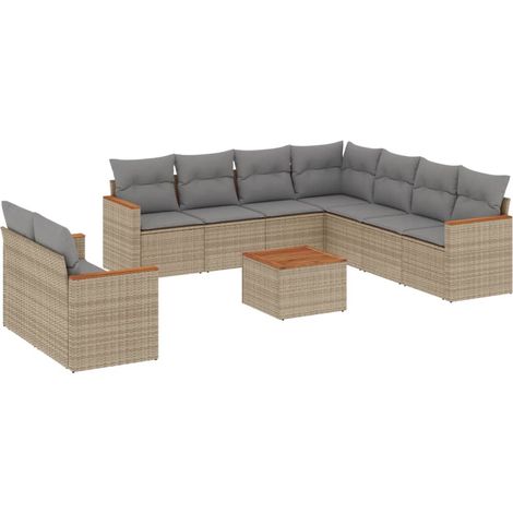 Maison Exclusive - Juego de sofás jardín con cojines beige 10 pza