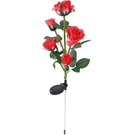 Lampes solaires de jardin avec 5 roses rouges décoratives à LED haute simulation, avec panneau solaire pour jardin extérieur (1/5)