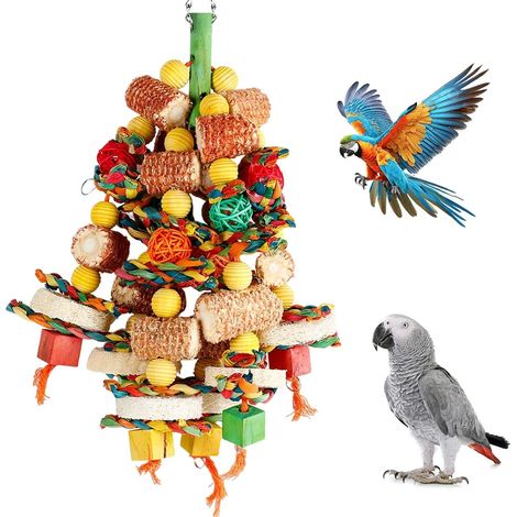 Jouet Suspendu 16.5 Pouces en Épi de Maïs Naturel à Mâcher pour Grands Perroquets (Aras, Gris)