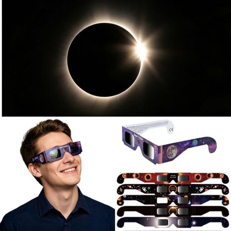 Un ensemble de 5 paires de lunettes d'observation d'éclipse, certifiées ISO 12312-2, de styles aléatoires, sûres pour observer les éclipses solaires.