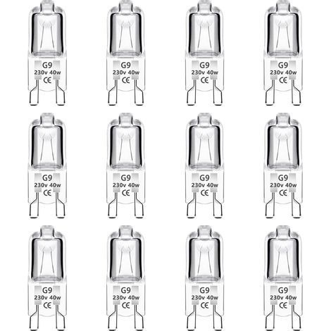 12er-Pack G9-Halogenlampen, 40 W, 230 V, dimmbar, 0–100 %, 480 lm, warmweiß (2700 K), G9-Sockel, flimmerfrei, für Backöfen, Kronleuchter, Gartenleuchten und Schrankbeleuchtung (1/5)
