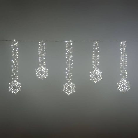Guirlande stalactites 8 flocons de neige 3m H80cm 728 microLED blanc froid scintillant Lotti (1/5)