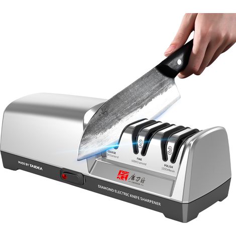 TG2302 Aiguiseur de couteaux électrique 15 et 20 degrés Système à 3 étapes Aiguiseur de couteaux en acier inoxydable pour couteaux de cuisine avec fonction d'affûtage et de polissage rapides (1/5)