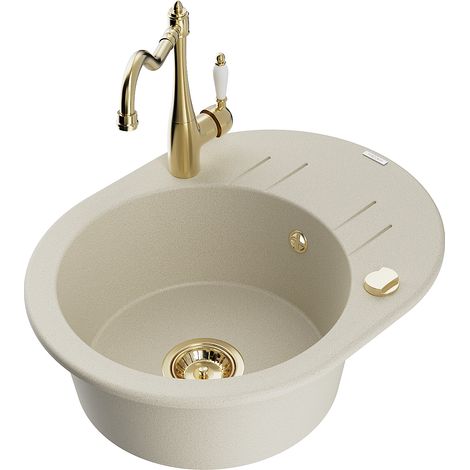 Mexen Kevin lavello in granito a 1 vasca con gocciolatoio e rubinetto da cucina Carla, beige - 6517-69-670700-50 (1/5)