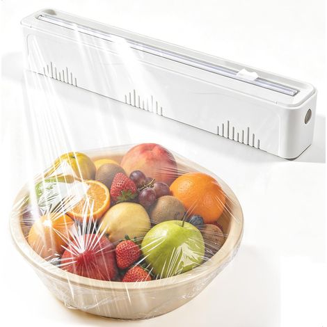 Derouleur Film Alimentaire, Dévidoir Film Alimentaire, Distributeur Films Alimentaires avec Ventouse, Coupe Films Alimentaires pour Papier Cuisson, Papier Aluminium, Blanc (1/5)
