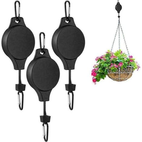 Lot de 3 crochets de suspension réglables – Support rétractable pour pots de fleurs, hauteur réglable pour l'intérieur et l'extérieur (1/5)