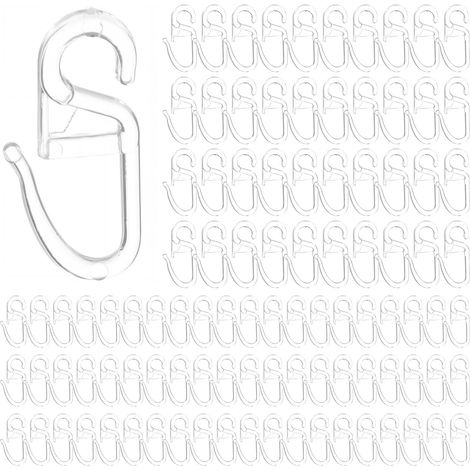 Lot de 150 Crochet Rideau Rail en Plastique Transparent, Crochets Rideaux pour tringles et Rails, accroche Rideau sans perçage, idéal pour Rideau Douche, fenêtres, voilages et décoration intérieure (1/5)