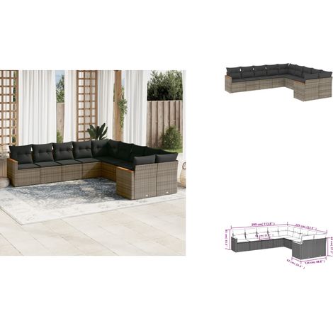 10-tlg. Garten-Sofagarnitur mit Kissen Grau Poly Rattan - Gartenmöbel - Rattan Möbel - Outdoor Sofa - Lounge Set - Esstischgarnitur (1/3)