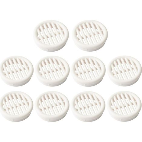 10x Round plastic ventilation grille, recess diameter 54.5mm, height 11.5mm, ceiling protection cover, wall, carpentry, white (1/4)