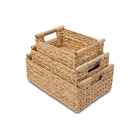 Corbeille de Rangement en Rotin pour Bureau, 21x31x16cm - Panier Pique-Nique, Boîte à Fruits, Contenant à Cosmétiques et Accessoires Déco (1/3)