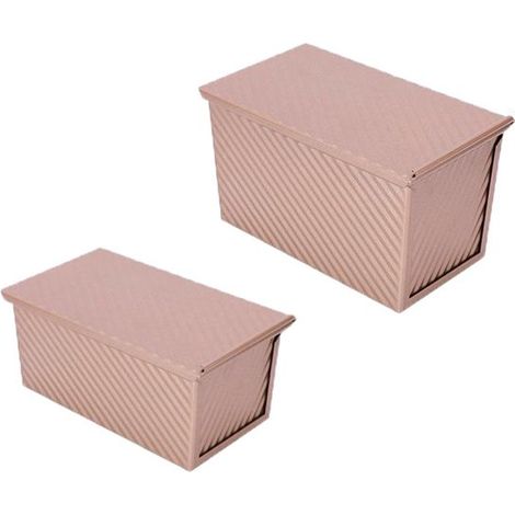 Sartén para tostar con tapa, Molde para hornear pan casero, Acero inoxidable corrugado, Sartén para tostar, Oro rosa, S+L (1/5)
