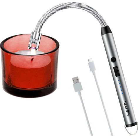 Encendedor de arco eléctrico con cuello flexible de 11 cm, de plasma electrónico, recargable por USB, para velas Yankee, barbacoas, estufas y camping (plateado) (1/5)