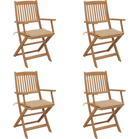 4 pcs Chaises pliables de jardin, Chaises de jardin à dîner, Fauteuils de jardin avec coussins Bois d'acacia BGT54848 (1/5)