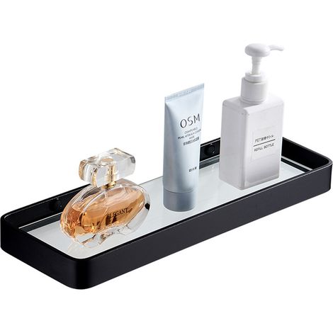 Étagère Douche sans Percage Etagere Murale Salle de Bain Caddy avec Rangement Organisateur Antirouille Aucun Dommage en Verre Trempé Aluminium Space pour Accessoires Cuisine 30cm Noir (1/5)