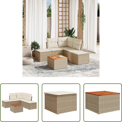 vidaXL Canapé en résine tressée - Salon de jardin avec coussins 6 pcs beige résine tressée (1/5)
