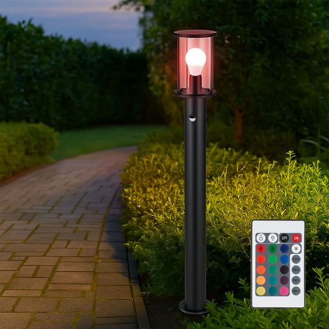 Wegeleuchte Fernbedienung Stehleuchte dimmbar Außenlampe Edelstahl Bewegungsmelder, schwarz Rauchglas, 1x RGB LED 4W 470Lm warmweiß, DxH: 14,3x100cm