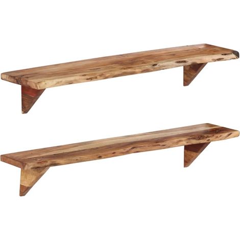 Vidaxl – Étagères murales 2 pcs en bois d'acacia massif 110x20x18 cm – Finition laquée – Artisanat unique pour rangement et décoration (1/5)