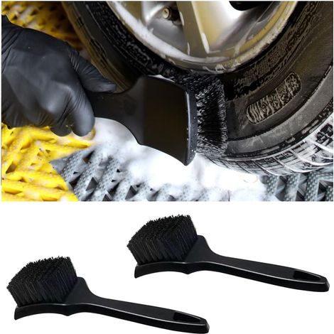 Applicable 2 Pièces Brosses De Nettoyage pour Roues De Voiture, Brosse d'entretien Jantes Pneus Voiture, Outil Lavage Brosse Pneu pour Voitures, Entretien Jante pour Voiture, Moto Et Vélo(Noir) (1/5)
