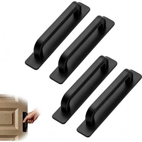 Poignée Adhésive Porte Sans Perçage,poignee de porte adhesive,4 Pièces,Noir (1/5)