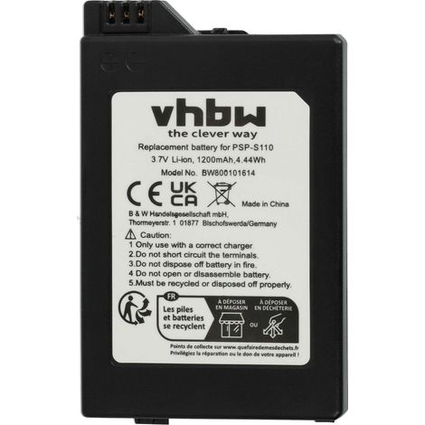 vhbw Akku kompatibel mit Sony Playstation Portable 2. Generation Slim & Lite PSP-2001, PSP-2002, PSP-3001, PSP-3002 (1200mAh, 3,7V, Li-Ion)
