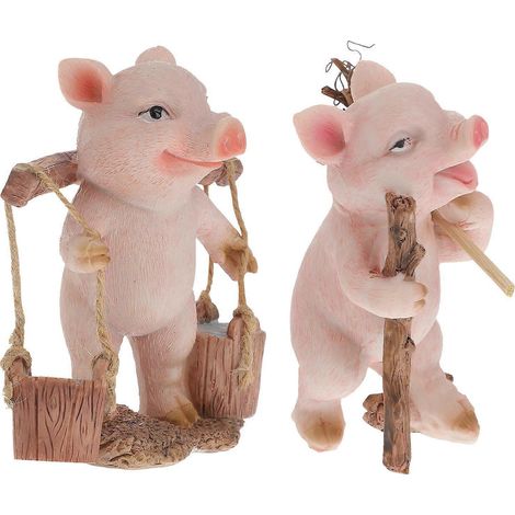 Figurine de cochon décorative en résine, ensemble de 2 pièces, modèle animal réaliste, blanc. (1/5)