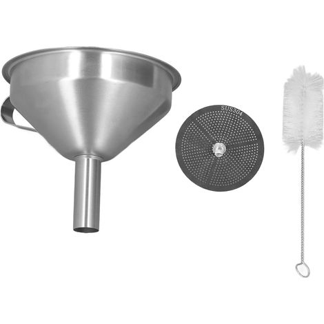 GARRYFIZH Entonnoir en acier inoxydable avec brosse passoire, extérieur lisse, poignée épaisse, cuisine industrielle, grand