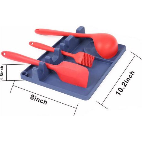 Silicone Spoon Rest Kitchen Ustensil Support pour plusieurs ustensiles Porte-plateaux （Bleu foncé） (1/4)