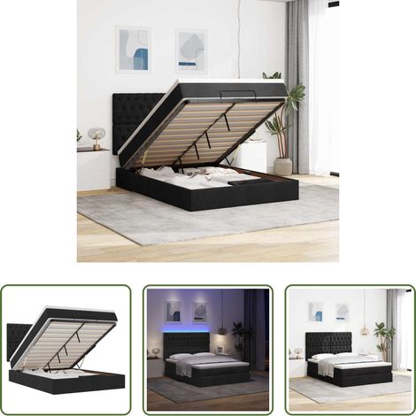 Matelas à ressorts ensachés -  Cadre de lit ottoman avec matelas noir 140x190 cm tissu (1/5)