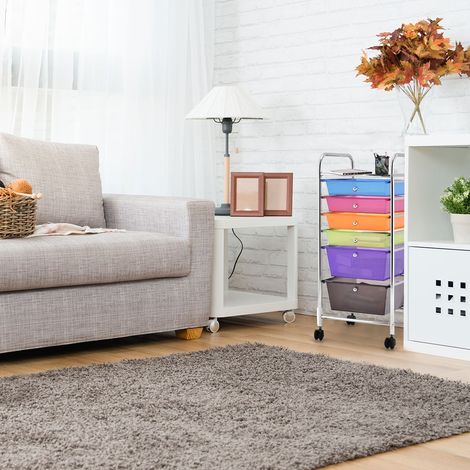 Chariot Rangement Roulant 6 Tiroirs Amovibles Desserte Bureau Classeur Roulettes 32,5x37x74,5 cm Multicolore (1/3)