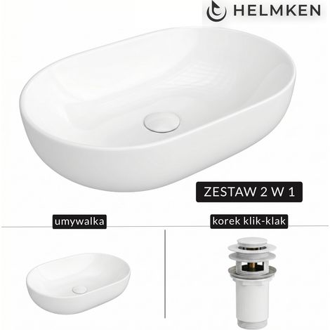 Helmken 83660000 Aufsatzwaschbecken (60x42,5) Weiß + Click-Clack-Ablauf Weiß (1/5)