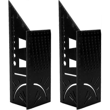 Lot de 2 règles de mesure multi-angles, mesure d'angles d'onglet 3D 45° et 90° pour le travail du bois (noir)