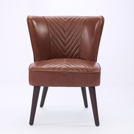 Fauteuil lounge de salon en cuir véritable marron, sans accoudoirs – base massive en bois d’hévéa, fauteuil de confort moderne (1/5)