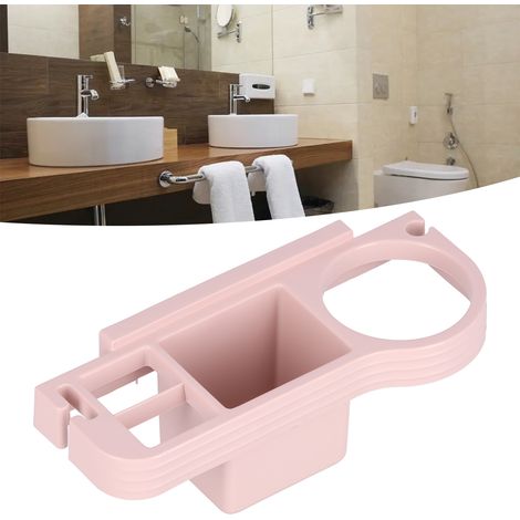 Support pour sèche-cheveux mains libres et sans perçage, boîte de rangement pour fer à friser, étagère de rangement pour salle de bain, étagère de salle de bain rose (1/5)