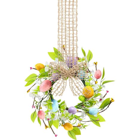 Guirlande De Pâques - 20 cm De Diamètre Extérieur - Œufs Artificiels Et Baies - Ruban En Satin - Pour Porte Fenêtre Armoire Cuisine Table - 1 Pièce (1/5)