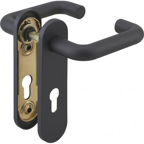 Par de manillas sobre placa - Negro - Perfil europeo - Para cerradura de sala de calderas (No funciona con cerradura antipánico)