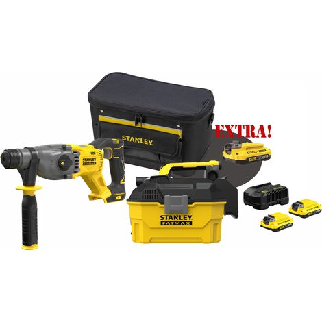 Kit Martello Tassellatore sds-plus 18V V20 Brushless SFMCH900B + Aspiratore per solidi e liquidi a batteria 18V SFMCV002B V20 + Set energia + EXTRA OMAGGI FATMAXB. STANLEYB.