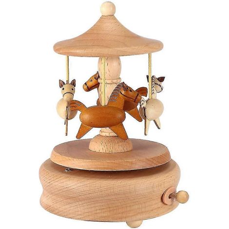 Carrousel musical en bois, boîte à musique décorative pour Noël (1/2)